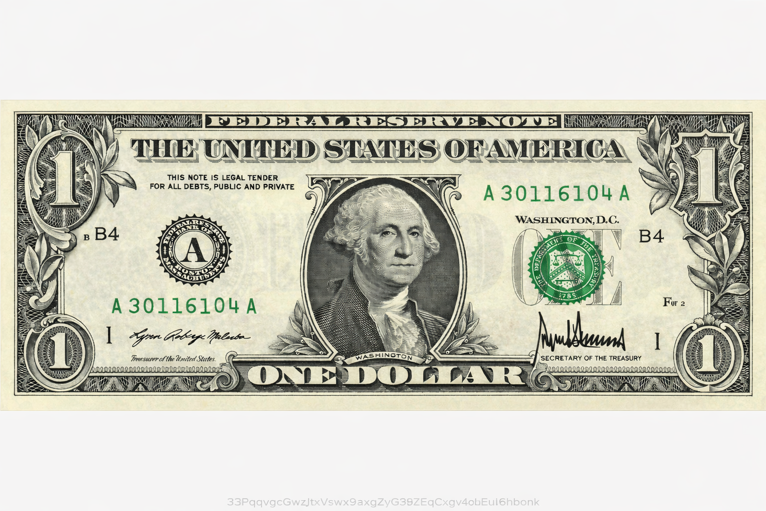 Redesigned U.S. dollar bill bearing President Trump's signature